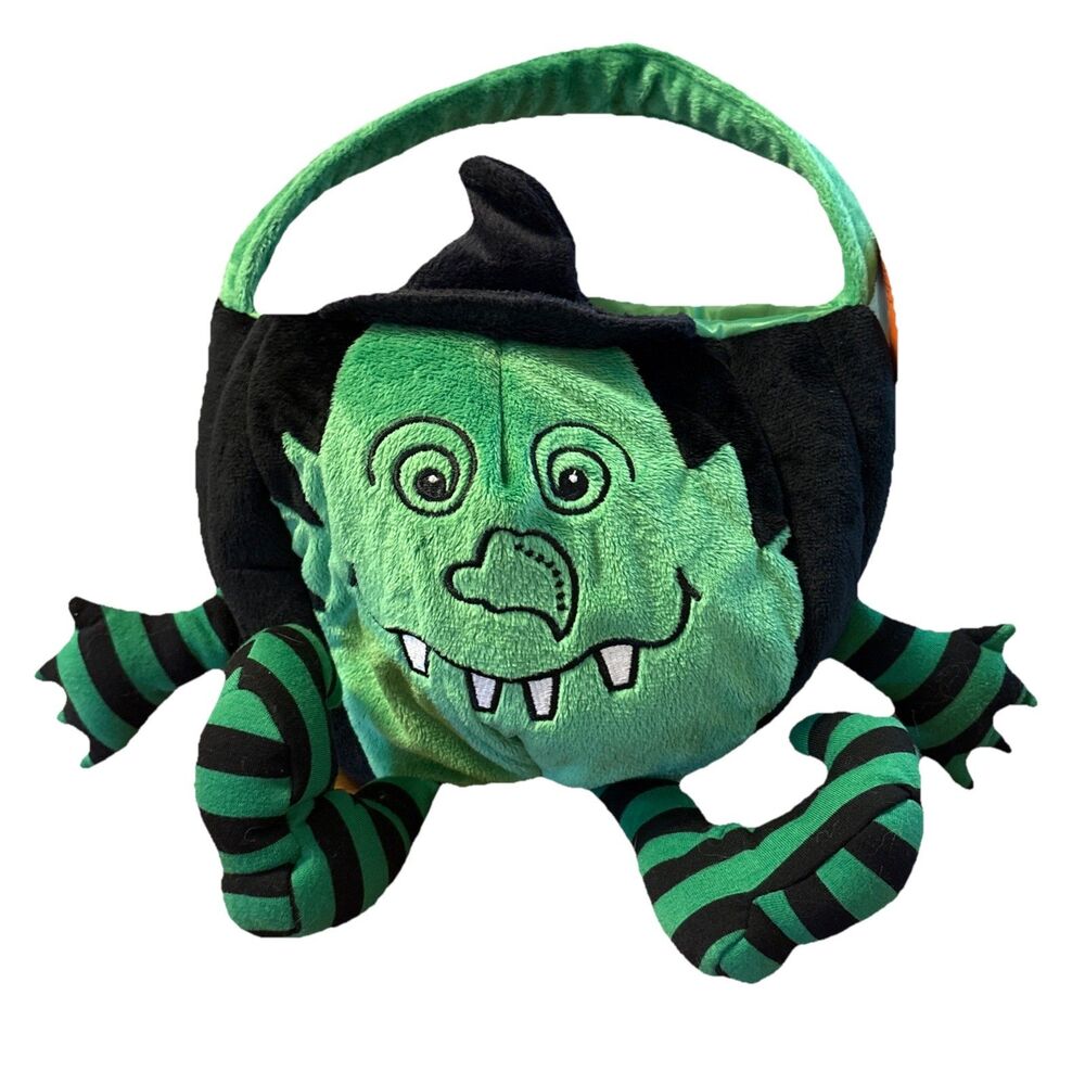 Animal Adventure Black And Green Witch Plush Halloween Trick Or Treat Pail